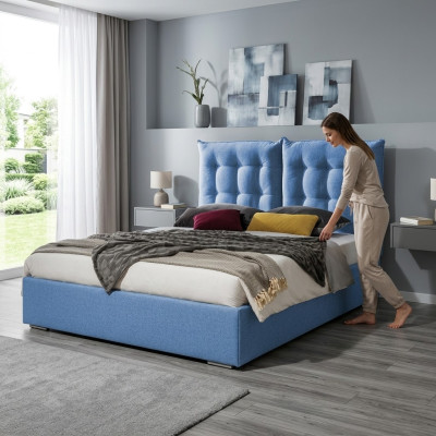 Blue upholstered bed modern bed frames furniture luxury hotel beds bedroom
