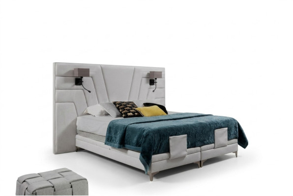 Bed Beds Double Bed Bedroom Leather Upholstery Textile Hotel + Lamps