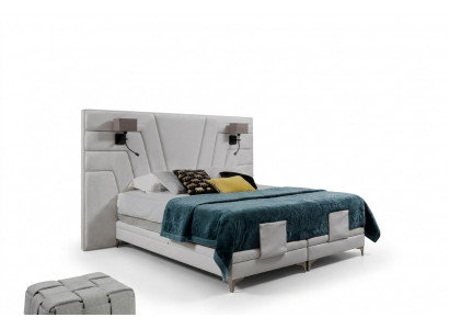 Bed Beds Double Bed Bedroom Leather Upholstery Textile Hotel + Lamps