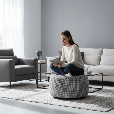 Round stool design upholstery footstool ottoman seat textile chaise lounge pouf