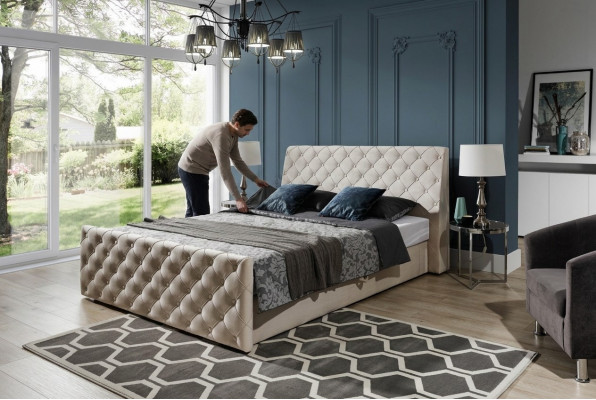 Chesterfield bed bedroom beds textile 200x200cm velvet big hotel beige new