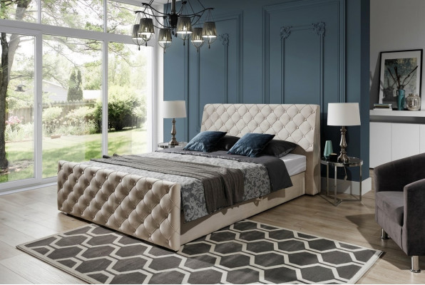 Chesterfield bed bedroom beds textile 200x200cm velvet big hotel beige new