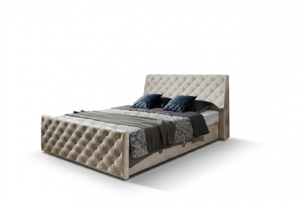 Chesterfield bed bedroom beds textile 200x200cm velvet big hotel beige new