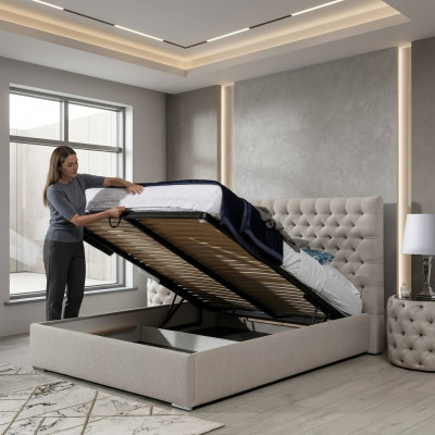 Modern Bed, White Stylish Chesterfield Double Bed, Design Beds, Upholstered Bed