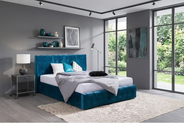 Design Turkish Blue Bed Textile Leather Hotel Beds Bedroom Velvet Upholstery