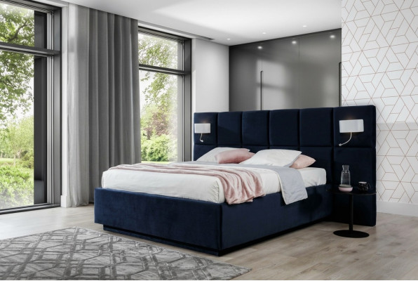 Bed Double Beds Luxury Bedroom 200x200cm Bed Box Fabric Lighting New