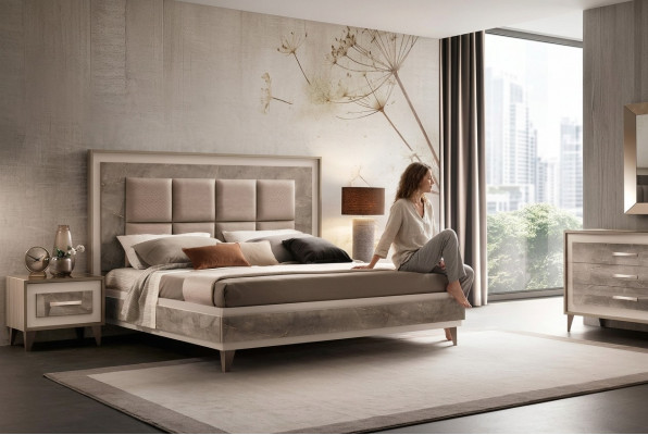 Bed Nightstand 3-piece Bedroom Set Luxury Modern Complete Italian Furniture