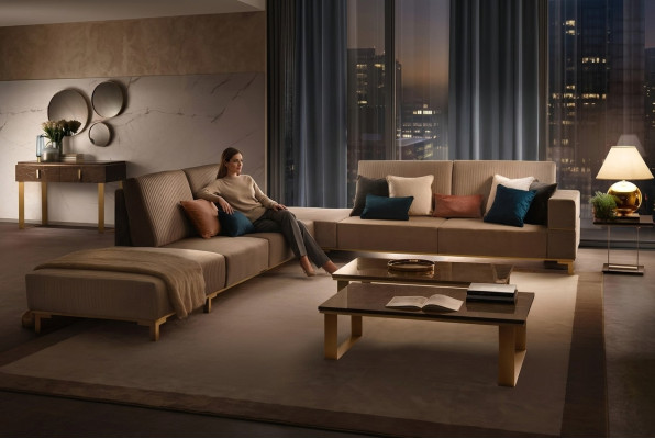 Living landscape couch upholstered textile fabric leather seat suite corner sectional L-shape