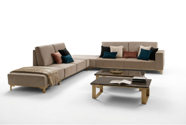 Living landscape couch upholstered textile fabric leather seat suite corner sectional L-shape