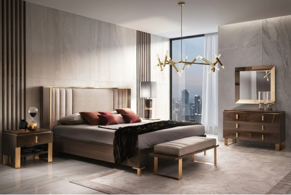 Modern bedroom set bed nightstand stool 4-piece suite group