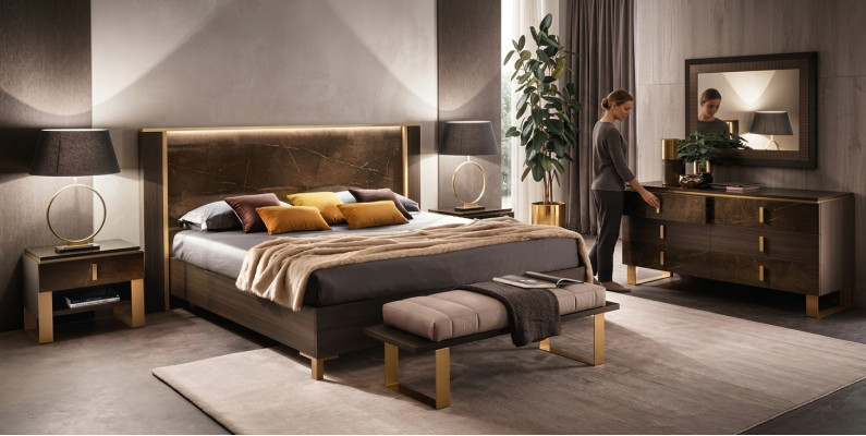 Bedroom set bed nightstands stool beds design Italian furniture 4-piece