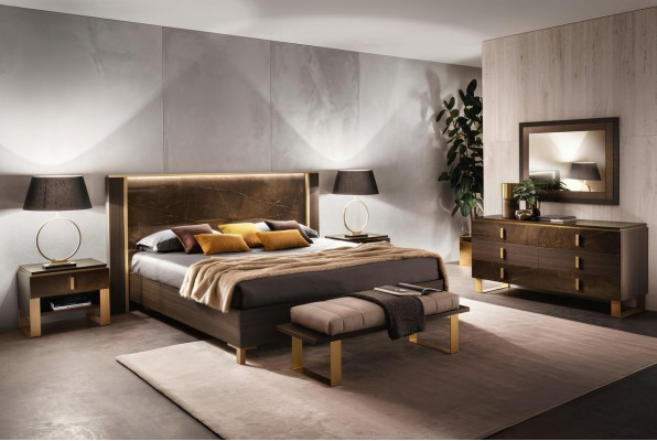 Bedroom set bed nightstands stool beds design Italian furniture 4-piece