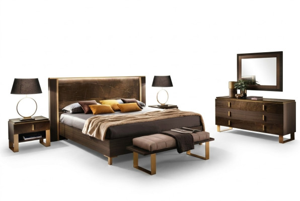 Bedroom set bed nightstands stool beds design Italian furniture 4-piece