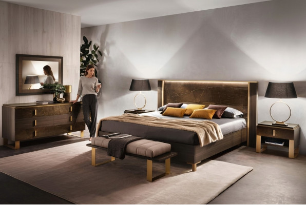 Bed, nightstand, dresser, 4-piece, bedroom set, deco design, modern luxury.