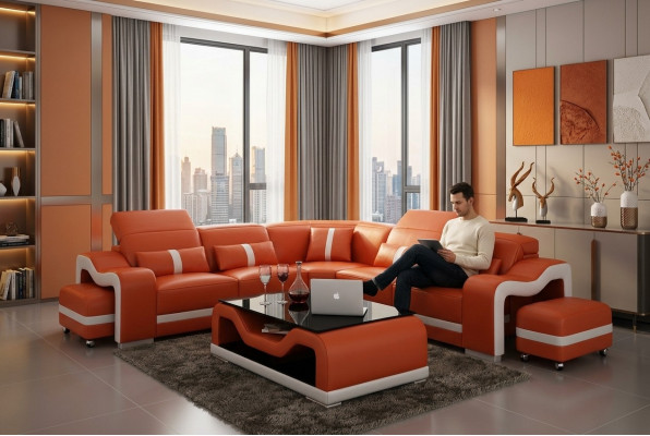 Leather sofa couch living landscape corner sofa corner set design modern sofa with USB