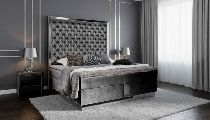 Box spring bed bedroom set 3-piece textile bed 2x bedside table design beds new