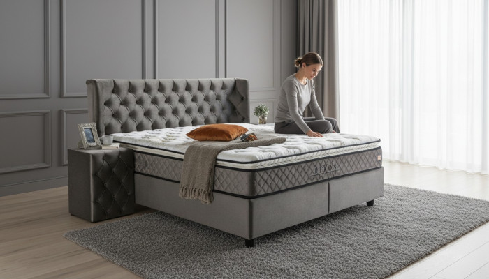 Luxury Bedroom Set 3-Piece Textile Bed 2x Nightstand Modern Design Beds New
