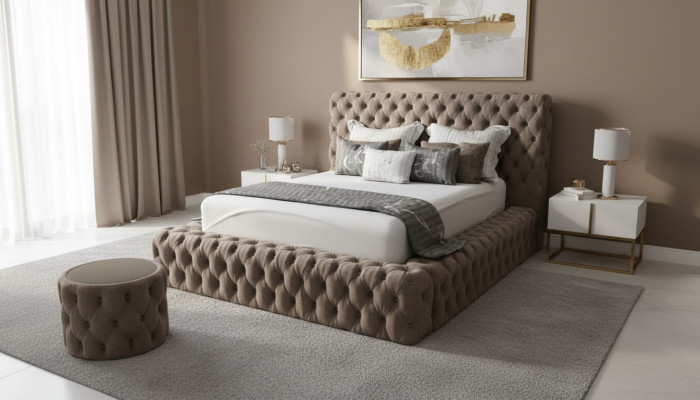 Bed Textile Bedroom Furniture Luxury Modern Beds Chesterfield Box Spring New