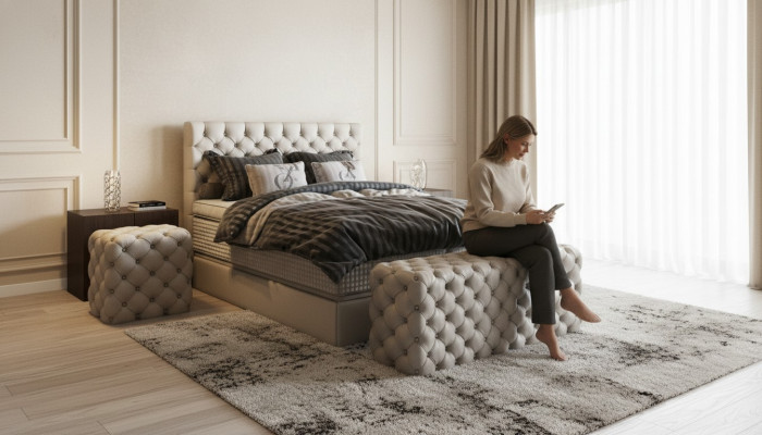 Bed 2x Nightstand 3-piece Bedroom Set Design Luxury Furniture Modern Beds New