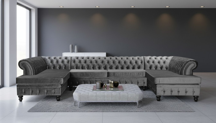Chesterfield velvet corner sofa U-shape living area upholstered corner sofa couch sofas new