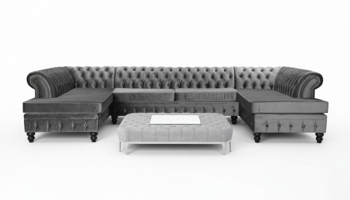 Set Luxury Modern U-Shaped Chesterfield Sofa and Coffee Table Living Room Textile