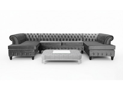 Set Luxury Modern U-Shaped Chesterfield Sofa and Coffee Table Living Room Textile