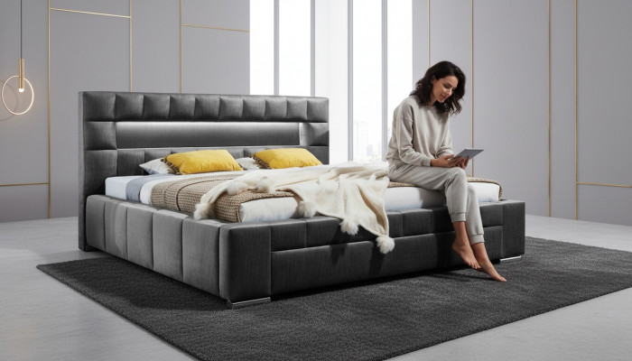 Bed with LED lighting bedroom design furniture modern luxury double beds