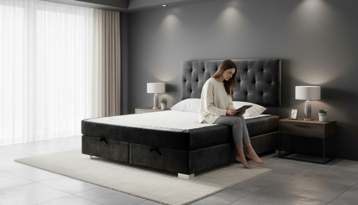 Luxury box spring bed, beds, double bedroom furniture, fabric 140 160 180 x 200cm