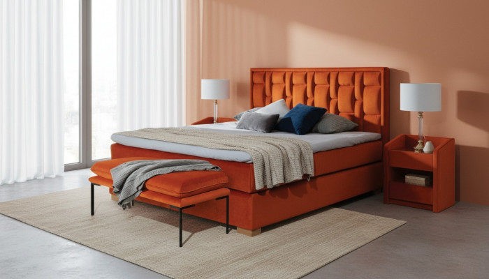 Design bed bedroom set 4-piece. Nightstand 2x bench beds modern
