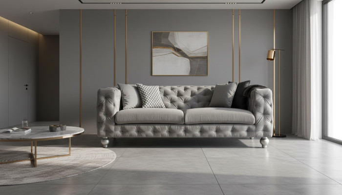Three-seater fabric living room gray design sofa sofas velvet XXL big upholstered couches