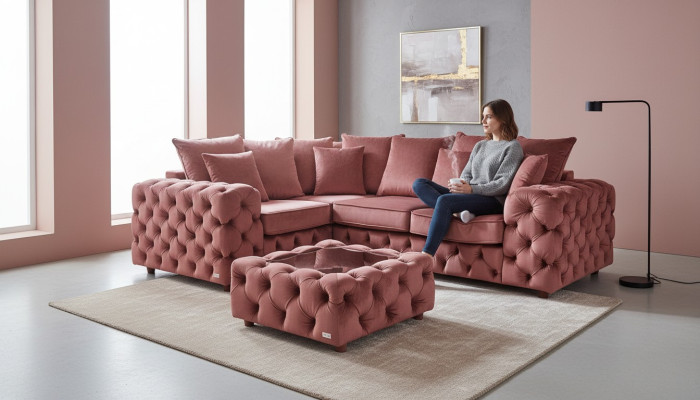 Corner sofa sofa couch upholstered corner suite L shape coffee table fabric living landscape