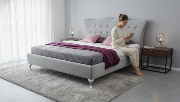 Classic bedroom beds, upholstered Chesterfield 140x200 double bed.