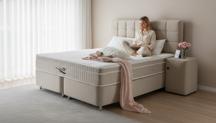 Noble Box Spring Bed 3-Piece Set Nightstand Beds Furniture Luxury Bedroom