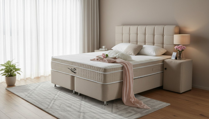 Noble Box Spring Bed 3-Piece Set Nightstand Beds Furniture Luxury Bedroom