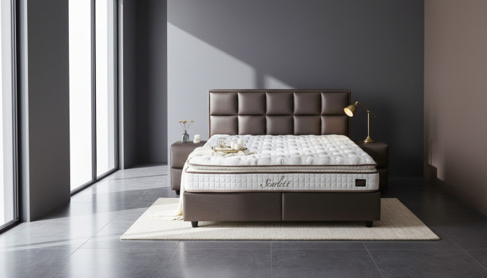 Leather bed, 2 nightstands, 3-piece bedroom set, modern quality furniture, new beds