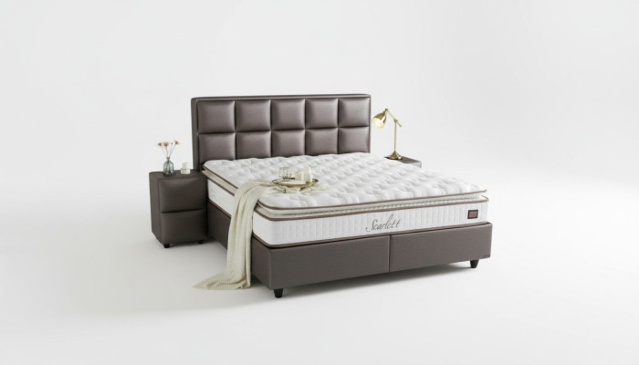 Leather bed, 2 nightstands, 3-piece bedroom set, modern quality furniture, new beds