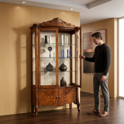 Classic furniture display cabinet antique style baroque rococo glass showcase living room wood