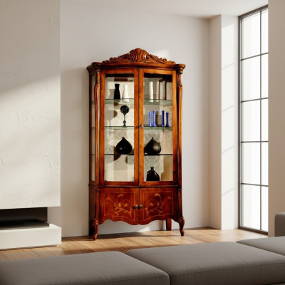Classic furniture display cabinet antique style baroque rococo glass showcase living room wood