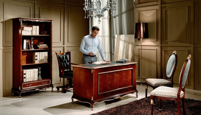 Wood luxury furniture classic bookshelf in Baroque style with 1 drawer and shelves