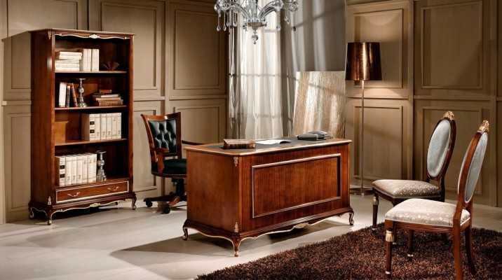 Wood luxury furniture classic bookshelf in Baroque style with 1 drawer and shelves