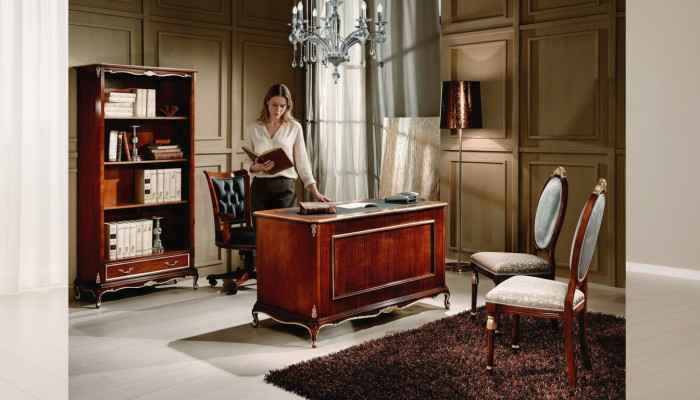 Classic office desk desks table wood chair 2-piece set baroque