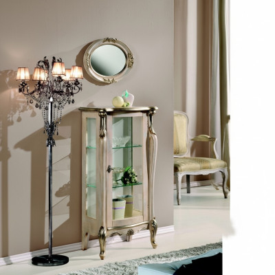 Furniture Wood Style Baroque Shelves Glass Cabinet Showcase Glass Cabinet Italian Furniture