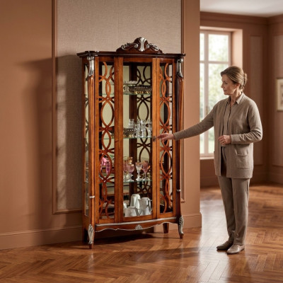 Italian furniture, luxury design, wood, classic baroque, shelf, glass cabinet, showcases