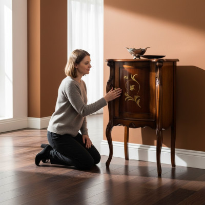 Design Furniture Style Baroque Dresser Showcase Brown Wood Luxury Italian