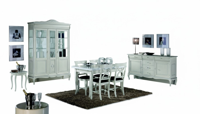 Design dining room set 7-piece wood furniture sideboard 4x chair table cabinet new