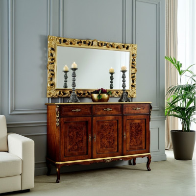 Design furniture style Baroque 2-piece set dresser mirror wood Italian style designer