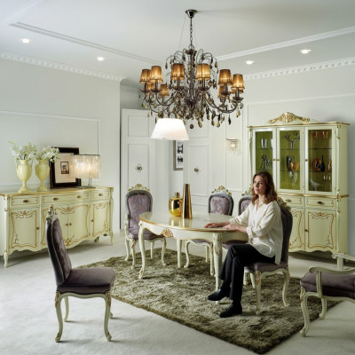 Dining table, 5 chairs, display cabinet, sideboard, complete dining room set, 8-piece furniture, new