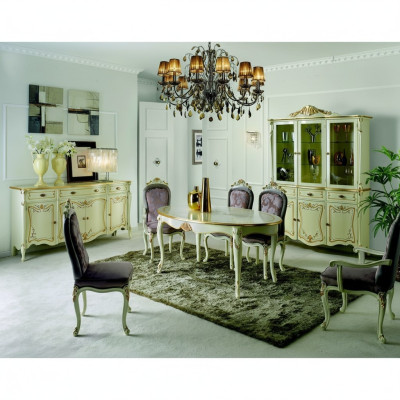 Dining table, 5 chairs, display cabinet, sideboard, complete dining room set, 8-piece furniture, new