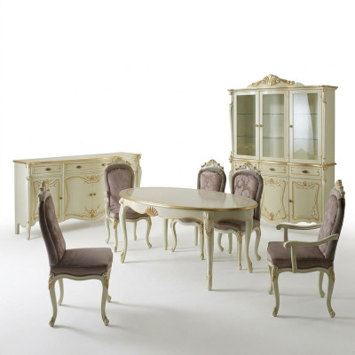 Dining table, 5 chairs, display cabinet, sideboard, complete dining room set, 8-piece furniture, new