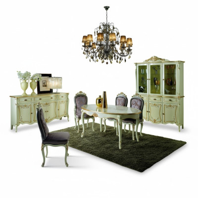 Dining table, 5 chairs, complete dining room set, 6-piece, wood, Italian furniture, new